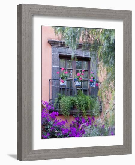 Window with Geraniums, San Miguel De Allende, Mexico-Alice Garland-Framed Photographic Print