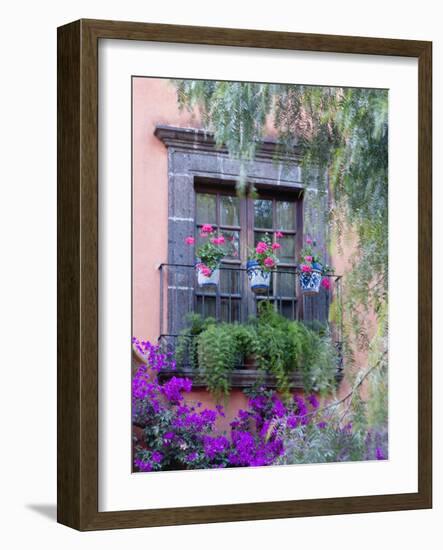 Window with Geraniums, San Miguel De Allende, Mexico-Alice Garland-Framed Photographic Print