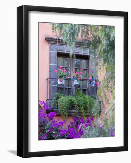 Window with Geraniums, San Miguel De Allende, Mexico-Alice Garland-Framed Photographic Print