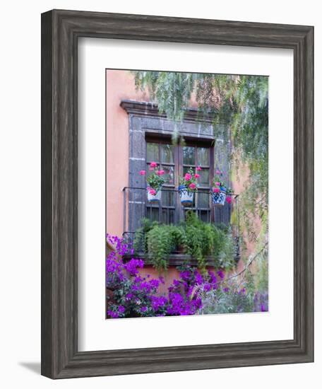 Window with Geraniums, San Miguel De Allende, Mexico-Alice Garland-Framed Photographic Print