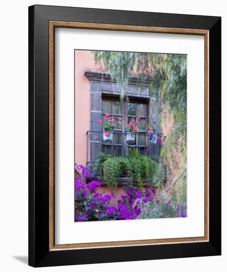 Window with Geraniums, San Miguel De Allende, Mexico-Alice Garland-Framed Photographic Print