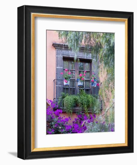 Window with Geraniums, San Miguel De Allende, Mexico-Alice Garland-Framed Photographic Print