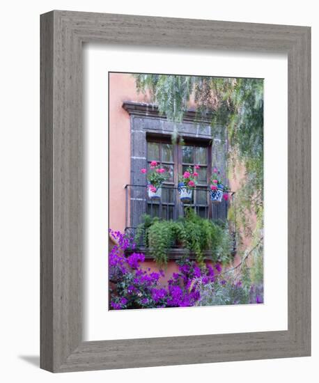 Window with Geraniums, San Miguel De Allende, Mexico-Alice Garland-Framed Premium Photographic Print