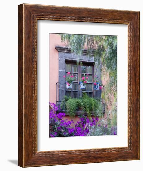 Window with Geraniums, San Miguel De Allende, Mexico-Alice Garland-Framed Premium Photographic Print