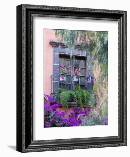 Window with Geraniums, San Miguel De Allende, Mexico-Alice Garland-Framed Premium Photographic Print