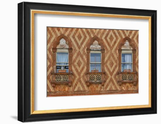 Windows and Brick Design Old Building, Venice, Italy-Darrell Gulin-Framed Photographic Print