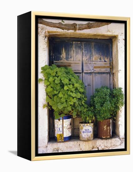 Windowsill, Paleohora, Crete, Greece-Peter Ryan-Framed Premier Image Canvas