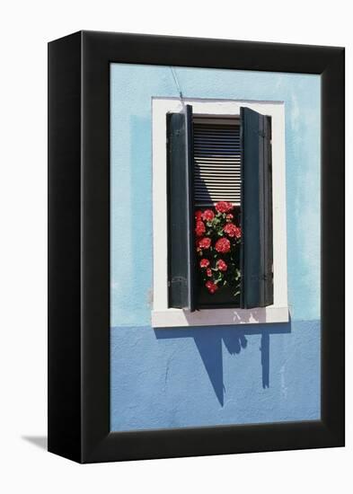 Windowwith Venetian Blinds and Shutters on Blue Wall. - Burano, Venice-Robert ODea-Framed Premier Image Canvas