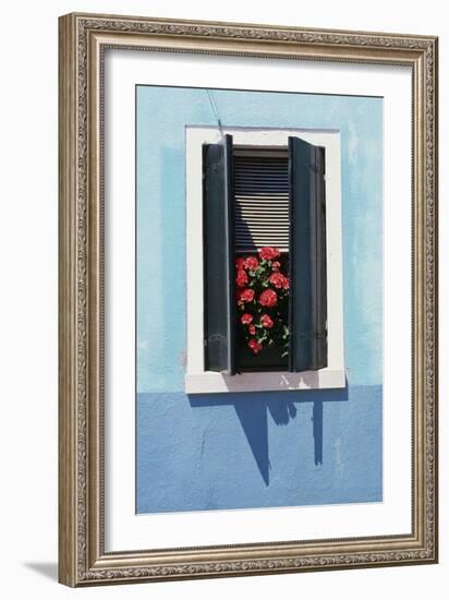 Windowwith Venetian Blinds and Shutters on Blue Wall. - Burano, Venice-Robert ODea-Framed Photographic Print