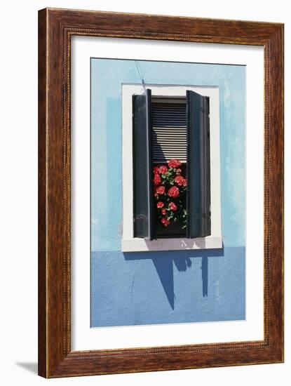 Windowwith Venetian Blinds and Shutters on Blue Wall. - Burano, Venice-Robert ODea-Framed Photographic Print