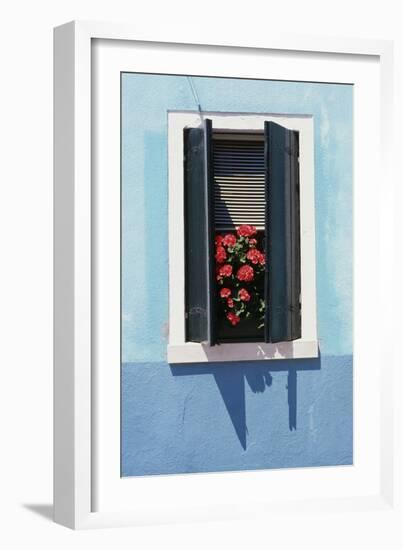 Windowwith Venetian Blinds and Shutters on Blue Wall. - Burano, Venice-Robert ODea-Framed Photographic Print