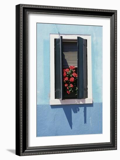 Windowwith Venetian Blinds and Shutters on Blue Wall. - Burano, Venice-Robert ODea-Framed Photographic Print