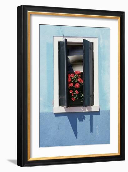 Windowwith Venetian Blinds and Shutters on Blue Wall. - Burano, Venice-Robert ODea-Framed Photographic Print