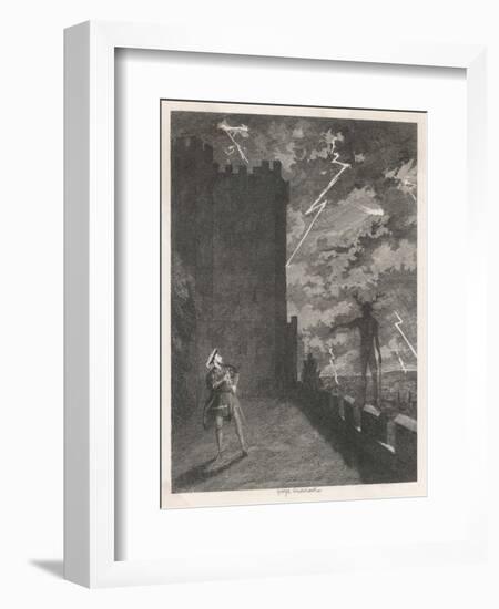 Windsor Castle Herne the Hunter Appears to Henry VIII on the Terrace in the Midst of a Storm-George Cruikshank-Framed Art Print
