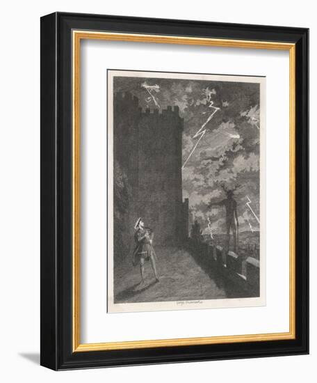 Windsor Castle Herne the Hunter Appears to Henry VIII on the Terrace in the Midst of a Storm-George Cruikshank-Framed Art Print