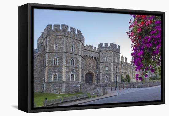 Windsor Castle in the Morning with Flowers in Hanging Baskets, Windsor, Berkshire, England-Charlie Harding-Framed Premier Image Canvas