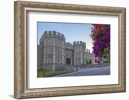 Windsor Castle in the Morning with Flowers in Hanging Baskets, Windsor, Berkshire, England-Charlie Harding-Framed Photographic Print