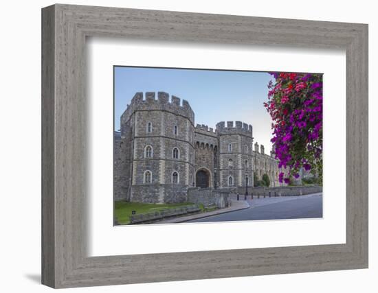 Windsor Castle in the Morning with Flowers in Hanging Baskets, Windsor, Berkshire, England-Charlie Harding-Framed Photographic Print