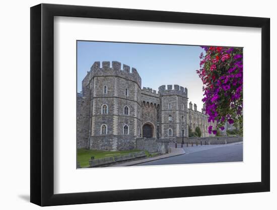 Windsor Castle in the Morning with Flowers in Hanging Baskets, Windsor, Berkshire, England-Charlie Harding-Framed Photographic Print