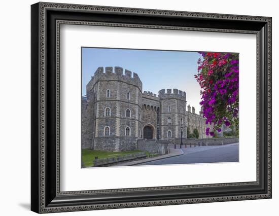 Windsor Castle in the Morning with Flowers in Hanging Baskets, Windsor, Berkshire, England-Charlie Harding-Framed Photographic Print