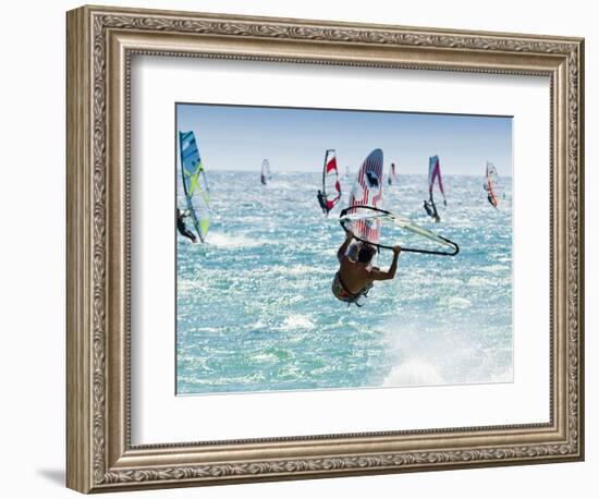 Windsurfer, Jump, Bolonia, Near Tarifa, Andalucia, Spain, Europe-Giles Bracher-Framed Photographic Print