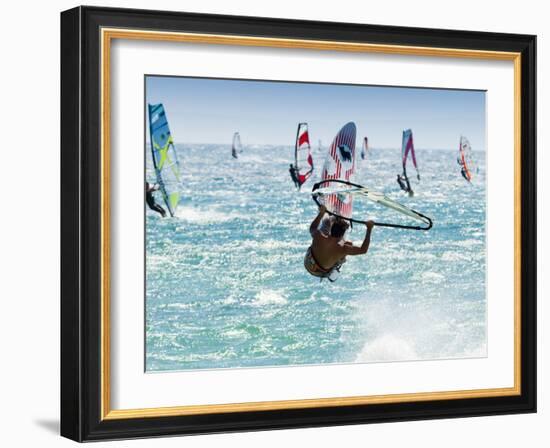 Windsurfer, Jump, Bolonia, Near Tarifa, Andalucia, Spain, Europe-Giles Bracher-Framed Photographic Print