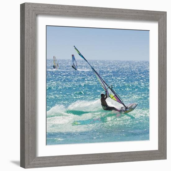 Windsurfer Riding Wave, Bonlonia, Near Tarifa, Costa de La Luz, Andalucia, Spain, Europe-Giles Bracher-Framed Photographic Print