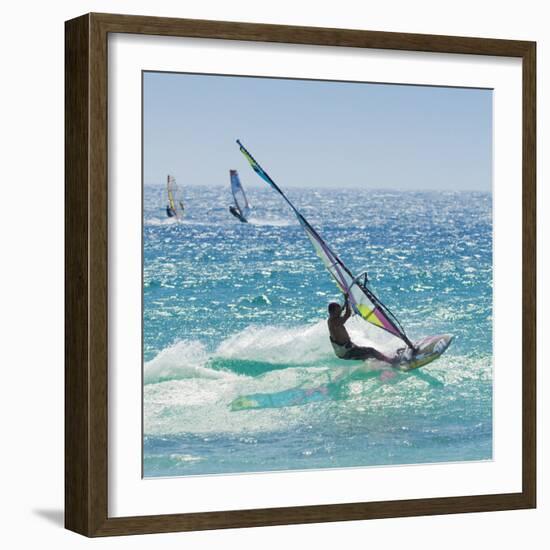 Windsurfer Riding Wave, Bonlonia, Near Tarifa, Costa de La Luz, Andalucia, Spain, Europe-Giles Bracher-Framed Photographic Print