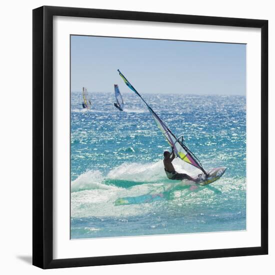 Windsurfer Riding Wave, Bonlonia, Near Tarifa, Costa de La Luz, Andalucia, Spain, Europe-Giles Bracher-Framed Photographic Print