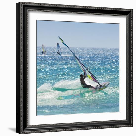 Windsurfer Riding Wave, Bonlonia, Near Tarifa, Costa de La Luz, Andalucia, Spain, Europe-Giles Bracher-Framed Photographic Print