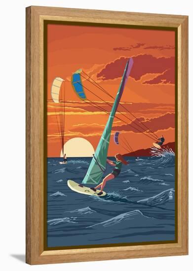 Windsurfers and Sunset-Lantern Press-Framed Stretched Canvas