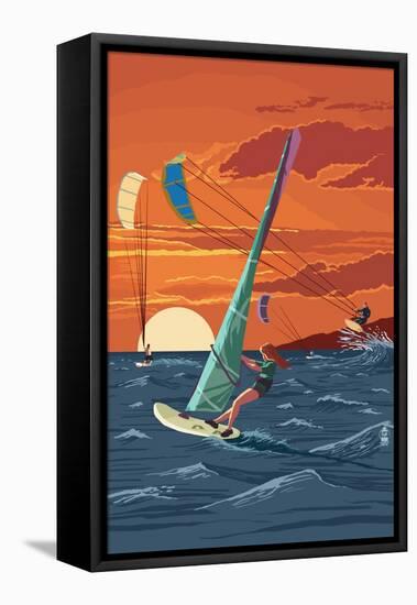 Windsurfers and Sunset-Lantern Press-Framed Stretched Canvas