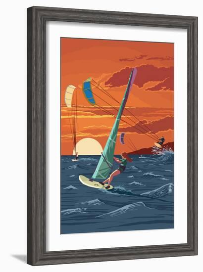 Windsurfers and Sunset-Lantern Press-Framed Art Print