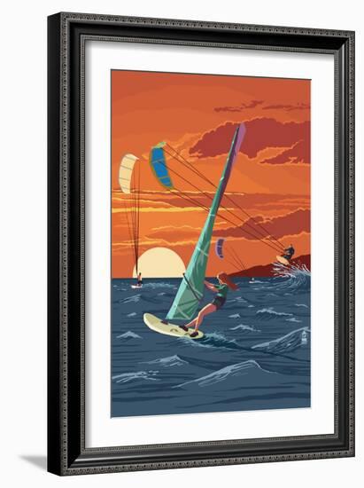 Windsurfers and Sunset-Lantern Press-Framed Art Print