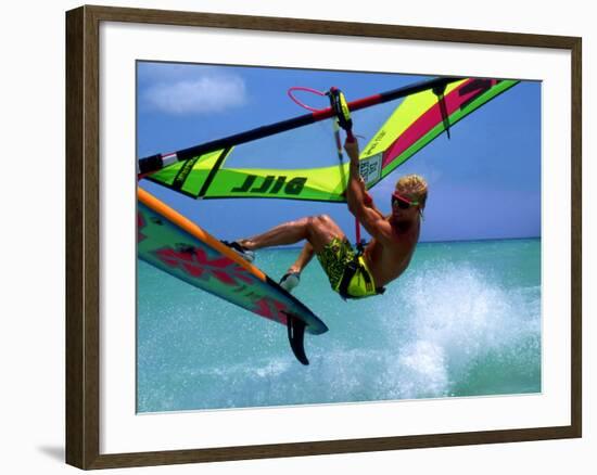 Windsurfing Jumping, Aruba, Caribbean-James Kay-Framed Photographic Print