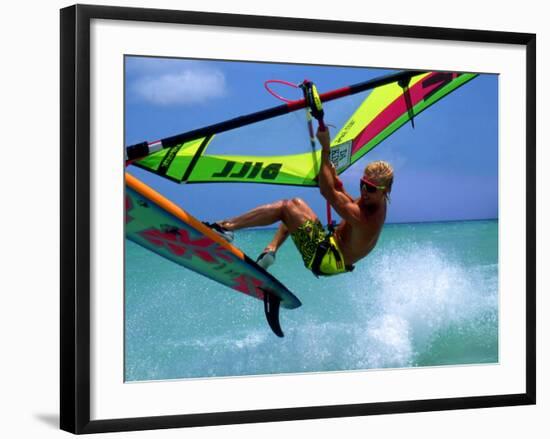 Windsurfing Jumping, Aruba, Caribbean-James Kay-Framed Photographic Print