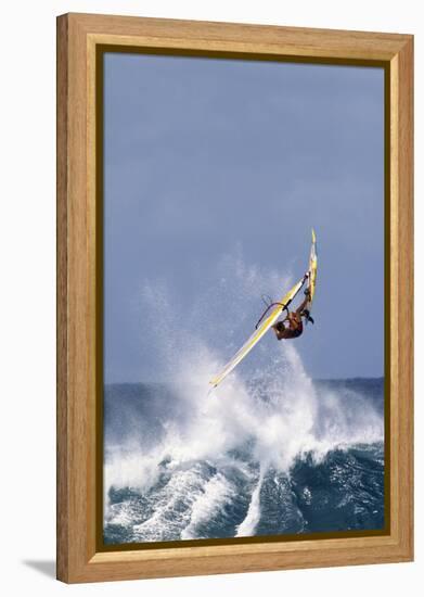 Windsurfing on the Ocean at Sunset, Maui, Hawaii, USA-Gerry Reynolds-Framed Premier Image Canvas