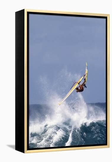 Windsurfing on the Ocean at Sunset, Maui, Hawaii, USA-Gerry Reynolds-Framed Premier Image Canvas