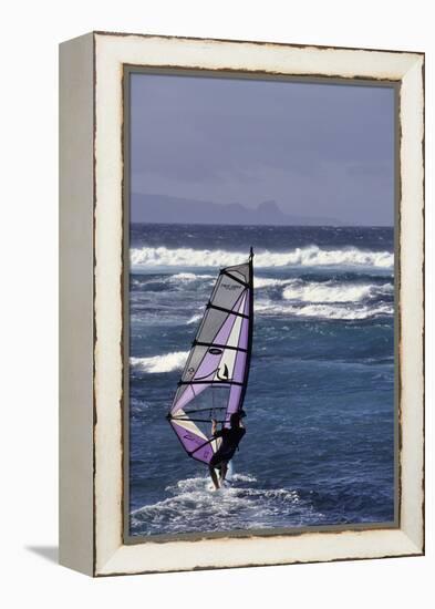 Windsurfing on the Ocean at Sunset, Maui, Hawaii, USA-Gerry Reynolds-Framed Premier Image Canvas