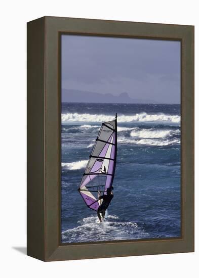 Windsurfing on the Ocean at Sunset, Maui, Hawaii, USA-Gerry Reynolds-Framed Premier Image Canvas
