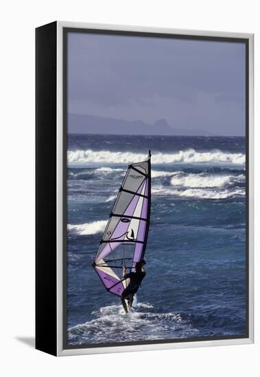 Windsurfing on the Ocean at Sunset, Maui, Hawaii, USA-Gerry Reynolds-Framed Premier Image Canvas