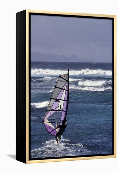 Windsurfing on the Ocean at Sunset, Maui, Hawaii, USA-Gerry Reynolds-Framed Premier Image Canvas