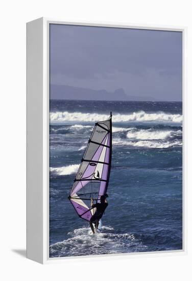 Windsurfing on the Ocean at Sunset, Maui, Hawaii, USA-Gerry Reynolds-Framed Premier Image Canvas