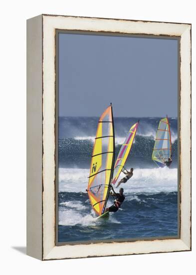 Windsurfing on the Ocean at Sunset, Maui, Hawaii, USA-Gerry Reynolds-Framed Premier Image Canvas