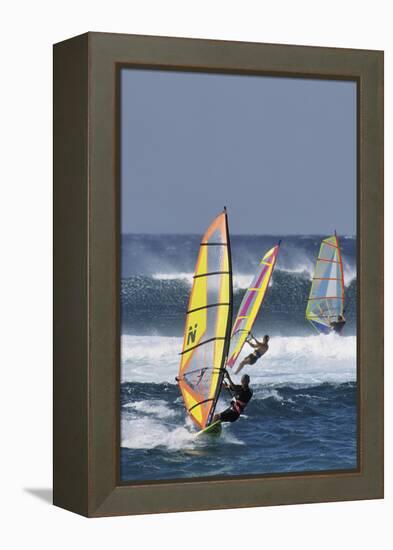 Windsurfing on the Ocean at Sunset, Maui, Hawaii, USA-Gerry Reynolds-Framed Premier Image Canvas