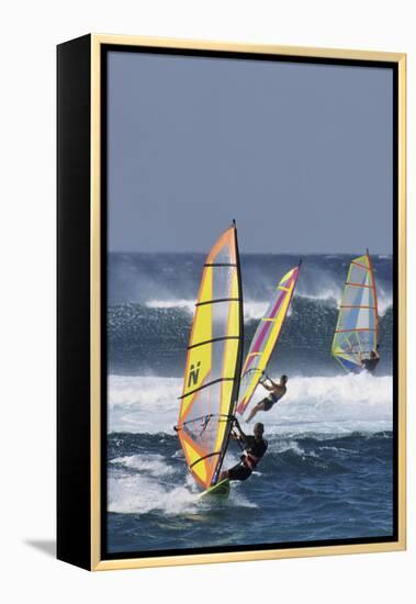 Windsurfing on the Ocean at Sunset, Maui, Hawaii, USA-Gerry Reynolds-Framed Premier Image Canvas