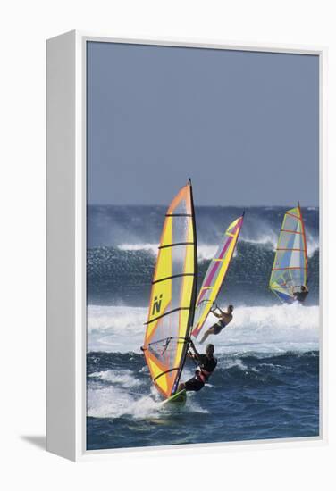 Windsurfing on the Ocean at Sunset, Maui, Hawaii, USA-Gerry Reynolds-Framed Premier Image Canvas