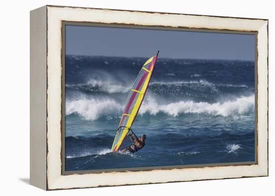 Windsurfing on the Ocean at Sunset, Maui, Hawaii, USA-Gerry Reynolds-Framed Premier Image Canvas
