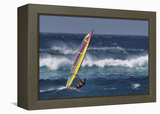 Windsurfing on the Ocean at Sunset, Maui, Hawaii, USA-Gerry Reynolds-Framed Premier Image Canvas