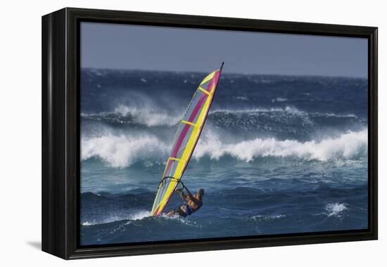 Windsurfing on the Ocean at Sunset, Maui, Hawaii, USA-Gerry Reynolds-Framed Premier Image Canvas